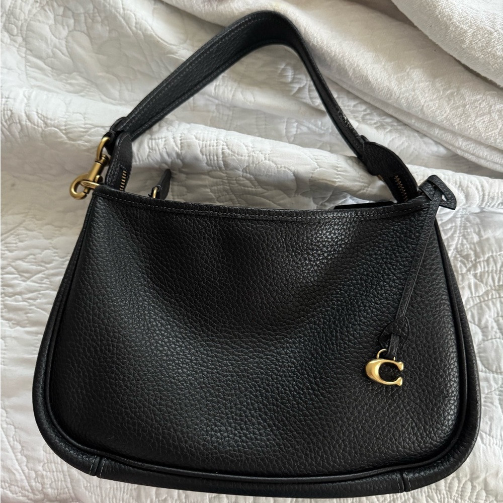 Coach Black Leather Shoulder Bag with Gold Accents